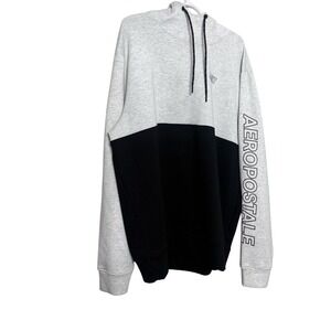 Aeropostale Men's XL Colorblock Hoodie Grey Black Pullover Graphic Sleeve Logo